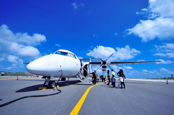 plane on runway in the Maldives