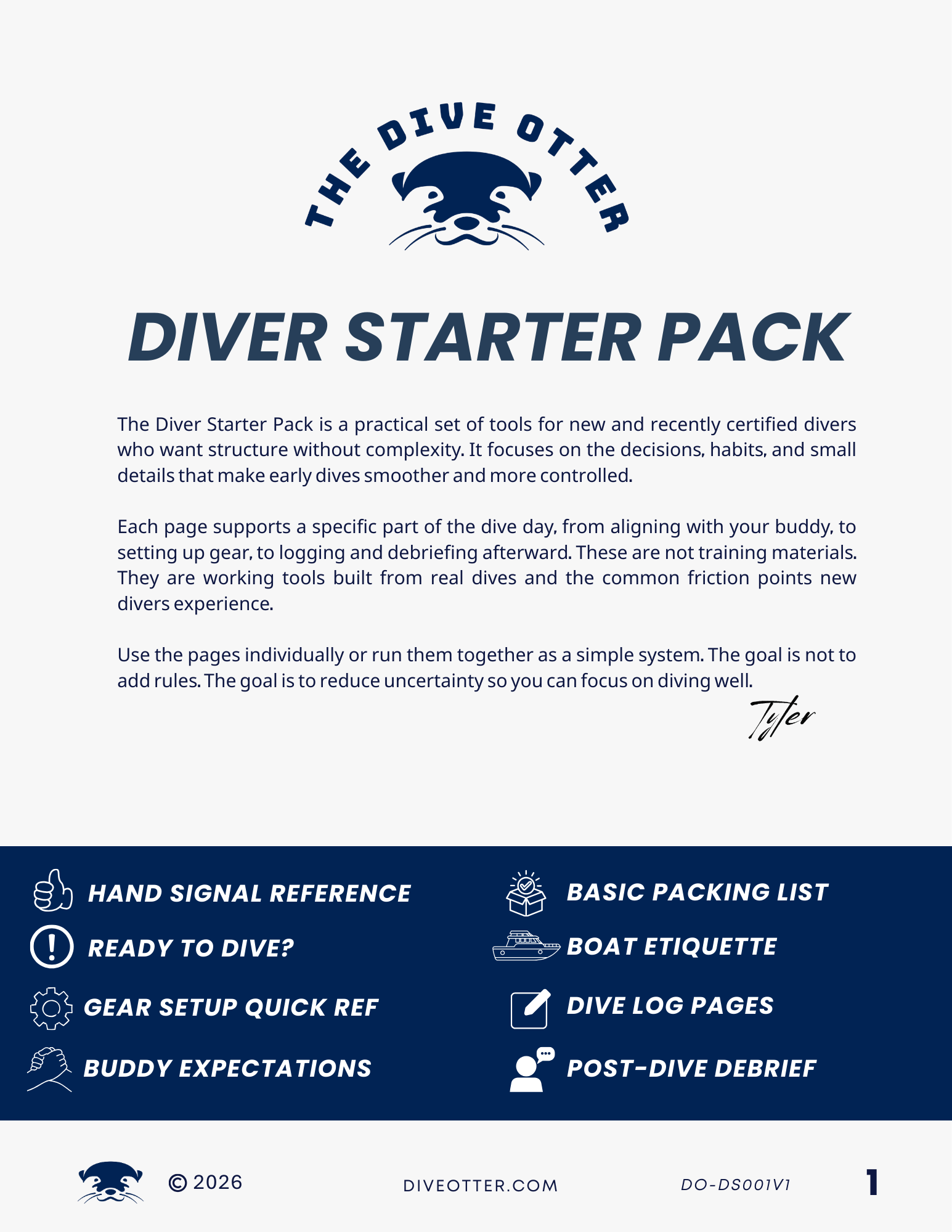Cover page of the diver starter pack