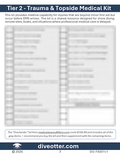 Tier 2 Trauma and Topside Medical Kit checklist