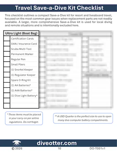 Save-a-Dive Kit Checklist